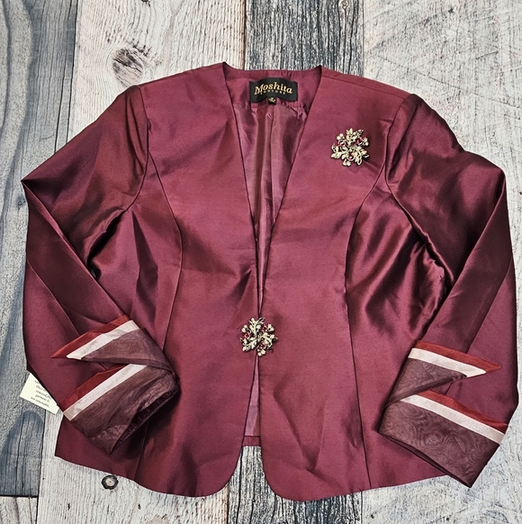 MOSHITA COUTURE 3 Piece Pink & Burgundy Ruffle Jewelled Beads Button Size 18W - Picture 11 of 16